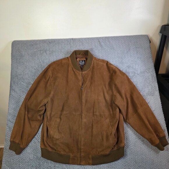 Jos A Bank Suede Leather Bomber Jacket XL Brown Genuine Suede Zip Up Vintage - Picture 1 of 9